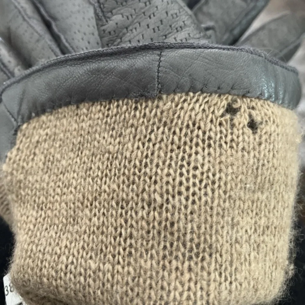 Vintage Grey Perforated Genuine Leather Gloves Cashmere Lined Women’s Winter Sm.